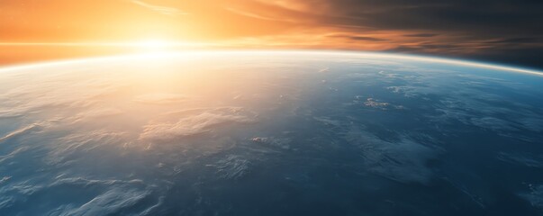 Obraz premium Earth's horizon at sunrise showcasing vibrant colors and atmospheric beauty.