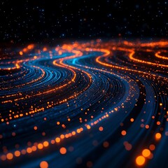 Abstract Background with Flowing Light Trails and Bokeh Effect