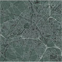 Map of Lille in France in a smooth dark style. Contains layered vector with roads water, parks, etc.