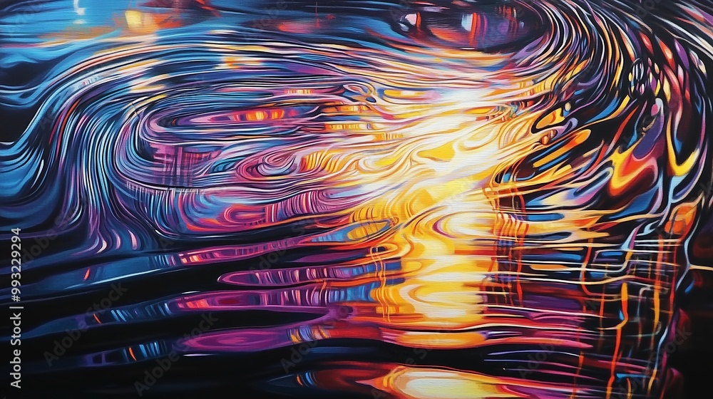 Poster colorful abstract water reflections create a mesmerizing display in vibrant hues during twilight hou