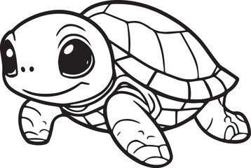 Line Art Cute cartoon baby turtle