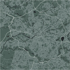 Map of Manchester in United Kingdom in a smooth dark style. Contains layered vector with roads water, parks, etc.