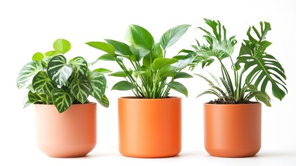 Tropical house plant with orange color pots isolated on white background 