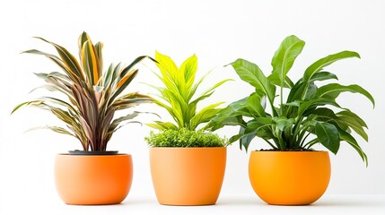 Tropical house plant with orange color pots isolated on white background 