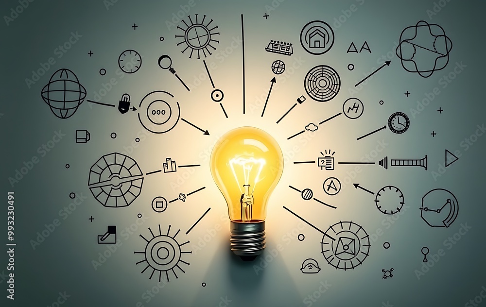 Poster clarifying complex ideas theme with light bulb - flat lay