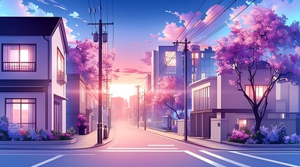 Fototapeta premium Cozy Tokyo evening scene, glowing lanterns and traditional houses.