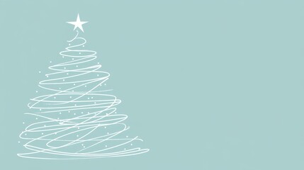 Aesthetic white Christmas tree made of with curved lines, mint background, copy space. Greeting card. Generative AI