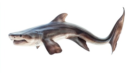 Frilled Shark Sand Tiger Shark Swimming Isolated White Background Deep-Sea Fish: Discovering Rare Marine Species and Their Unique Adaptations in the Mysterious Ocean Depths