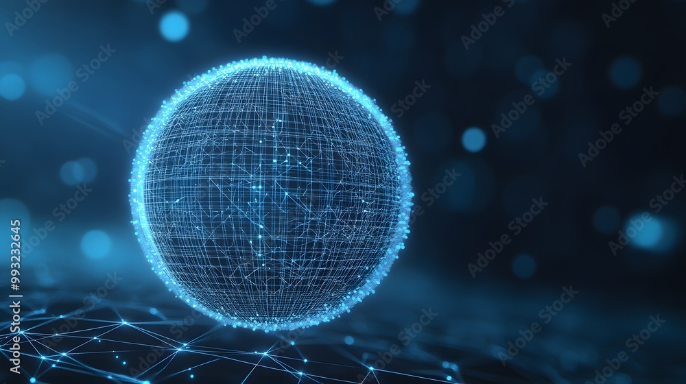 Poster a glowing blue sphere with a connected web pattern