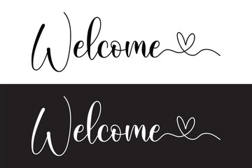 welcome lettering text. Modern calligraphy style illustration. Welcome hand lettering, black ink brush calligraphy, with golden glitter effect, Vector illustration in eps 10.