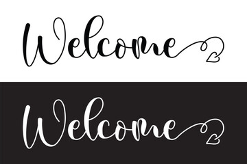 welcome lettering text. Modern calligraphy style illustration. Welcome hand lettering, black ink brush calligraphy, with golden glitter effect, Vector illustration in eps 10.