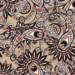 Seamless pattern based on traditional Asian elements Paisley. Traditional colorful seamless paisley vector pattern. Pattern for textile design or fabrics. Fashionable delicate design