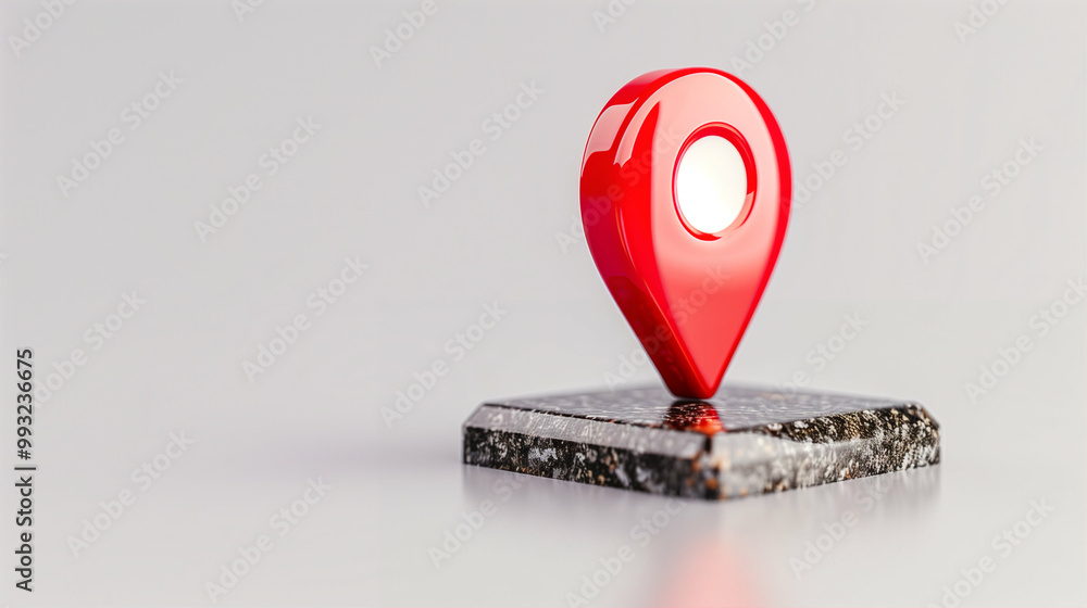 Poster location pin and map marker on stone base for navigation and geography