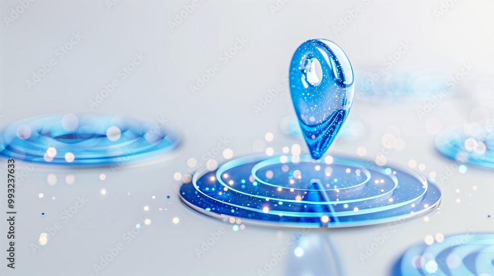 Aufkleber location pin marker over blue circular waves showcasing map navigation and technology design