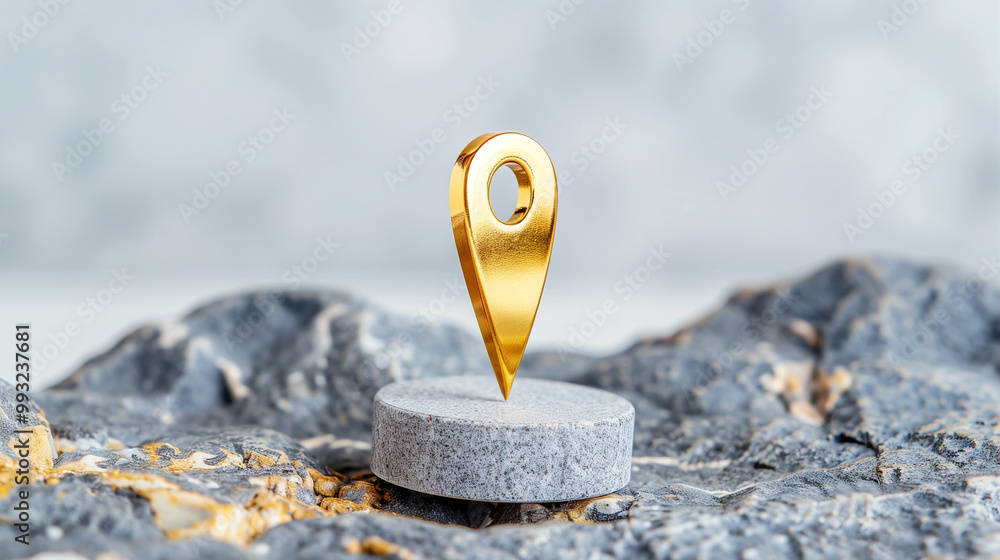 Poster location pin and map marker on stone background with a modern design and vibrant color