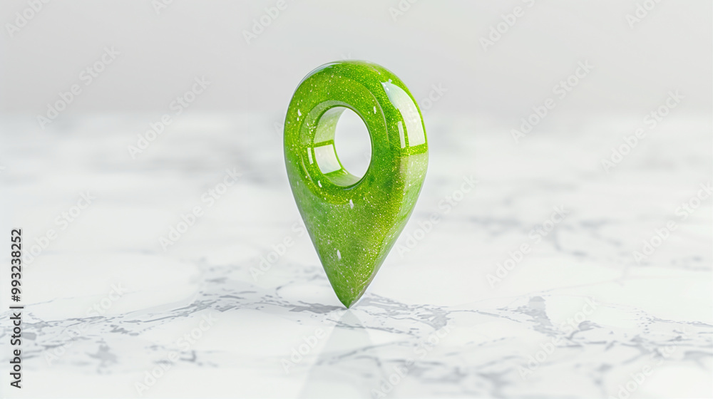 Poster location pin and green marker on marble background for digital maps and navigation