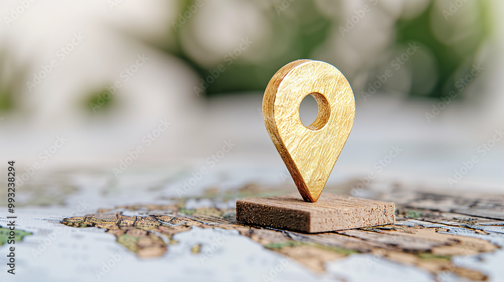Poster map marker on travel map highlighting location for adventure exploration and navigation