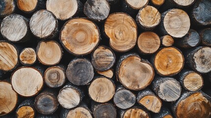 Background of cut logs close up