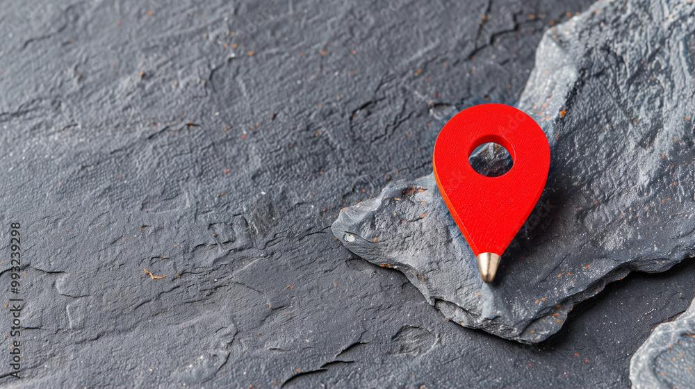 Poster map pin location marker on dark stone background highlighting navigation and mapping concepts