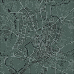 Map of Vilnius in Lithuania in a smooth dark style. Contains layered vector with roads water, parks, etc.