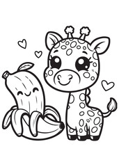 Deer and smile banana coloring page 