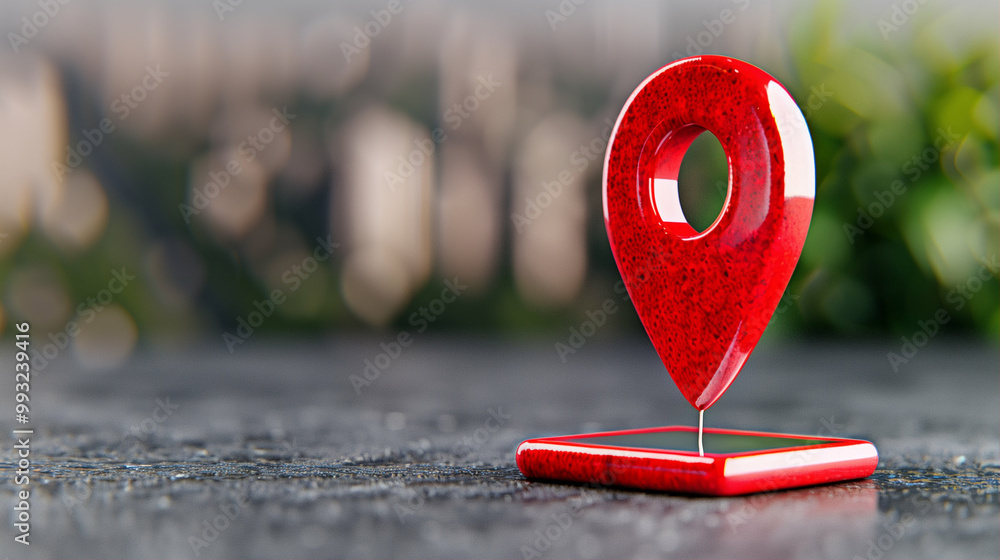 Poster location pin on a map pointer with blurred background for navigation and travel concepts