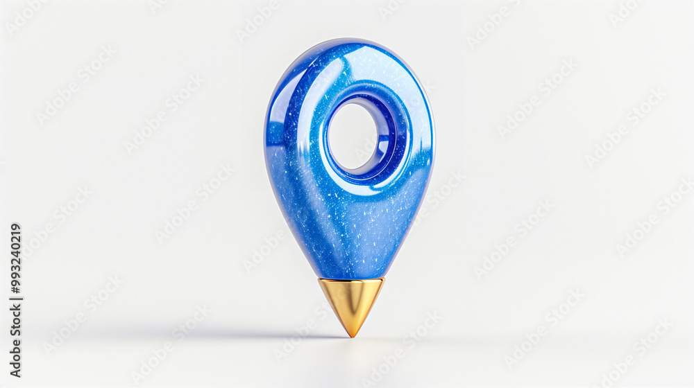 Poster map pointer with glossy blue design on white background for navigation and location tracking
