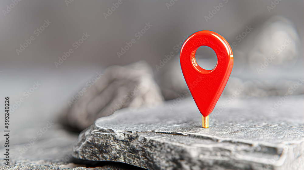 Poster location pin on rocky surface representing navigation and mapping