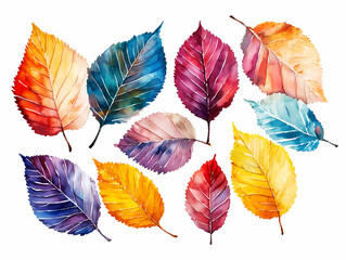 Obraz premium Watercolor illustration of Autumn birch leaves, isolated on white background. 