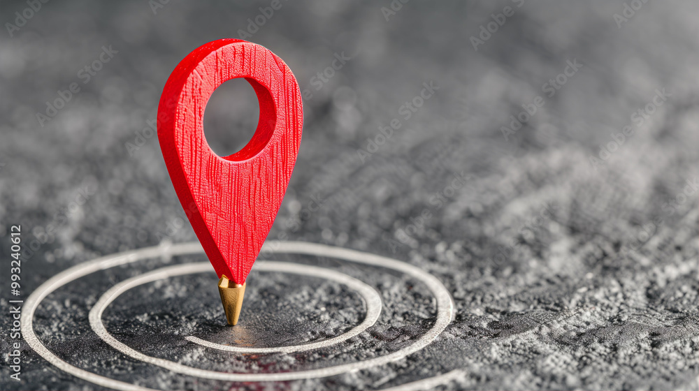 Poster location pin on map with concentric circles symbolizing navigation and location tracking
