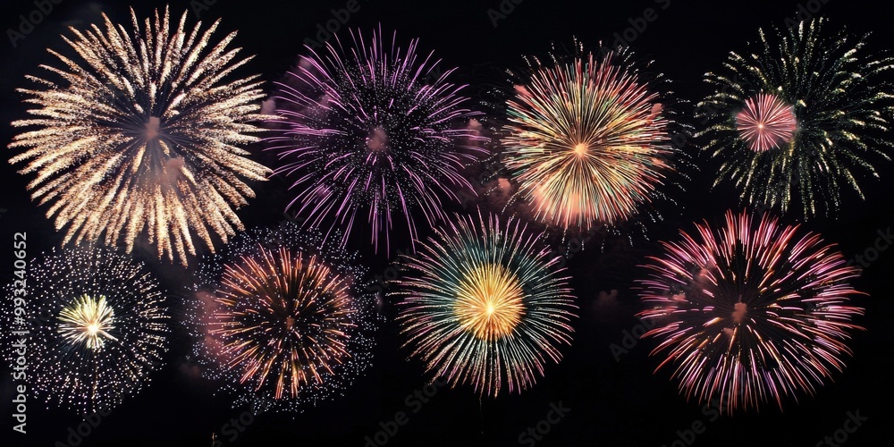 Poster a stunning display of colorful fireworks lighting up the night sky in a dazzling array of patterns a