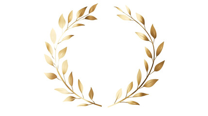 Creative detailed golden laurel wreath transparent PNG in a circular shape with a metallic finish. Perfect for awards, certificates, or celebratory designs with easy use on backgrounds. Generative AI.