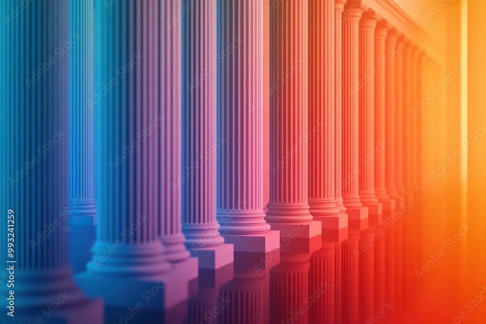 Aufkleber colorful columns create a vibrant and modern architectural backdrop with a reflective surface.