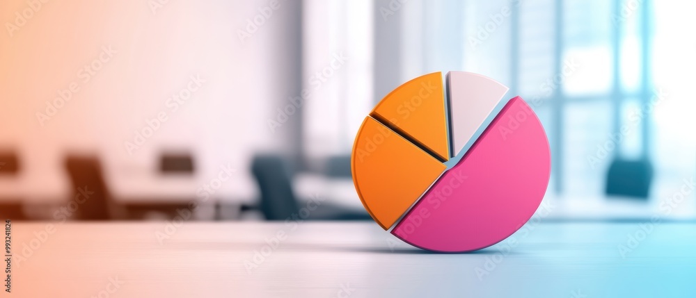 Aufkleber colorful pie chart standing on a table in a modern office setting, showcasing data visualization.