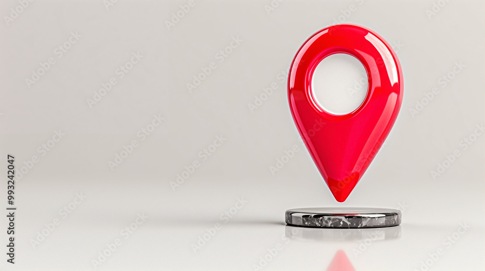 Poster location pin with map marker on surface for navigation and location-based services