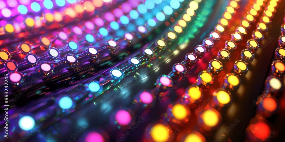 Poster colorful led lights glowing in vibrant patterns, creating a mesmerizing display of hues and brightne