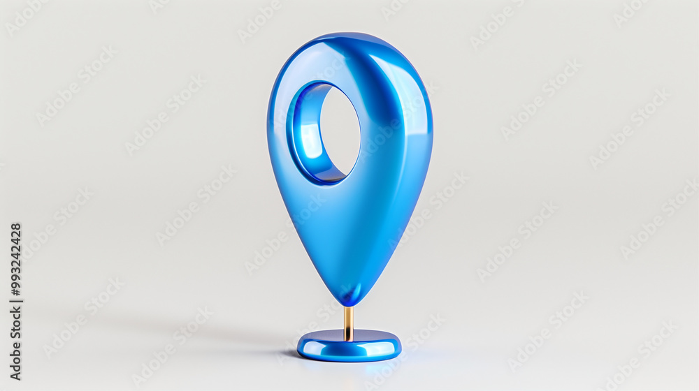 Poster location pin in blue color design for map navigation and location tracking