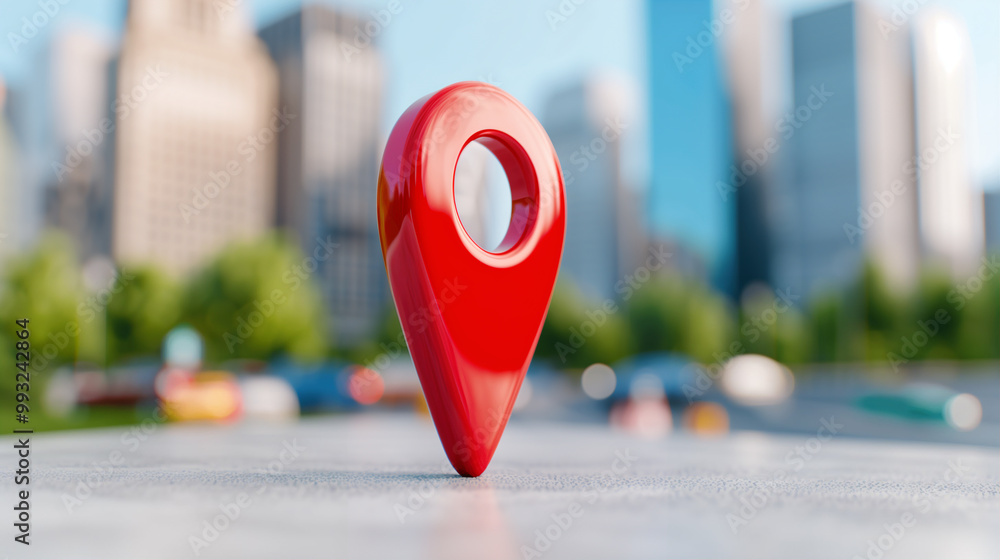 Poster location pin marker illustrating navigation and geolocation in a modern urban setting