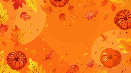 Simple autumn banner, pumpkin orange background, floating leaf pattern, large copy area.