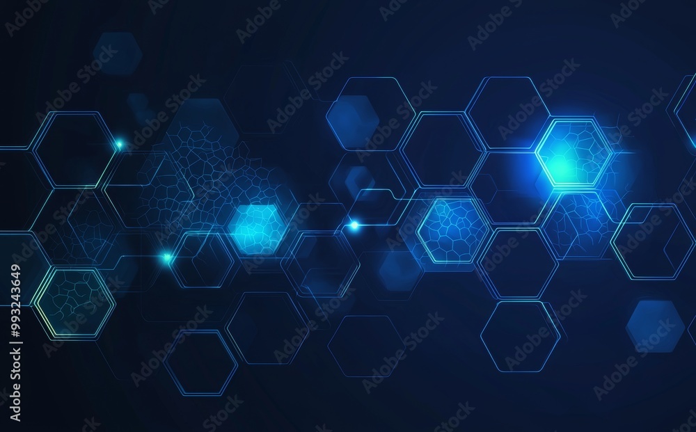 Poster an abstract hexagonal digital molecular structure pattern as a background for an innovation concept 