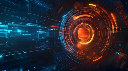 Obraz premium Abstract Futuristic Technology Interface with Glowing Orange and Blue Lines