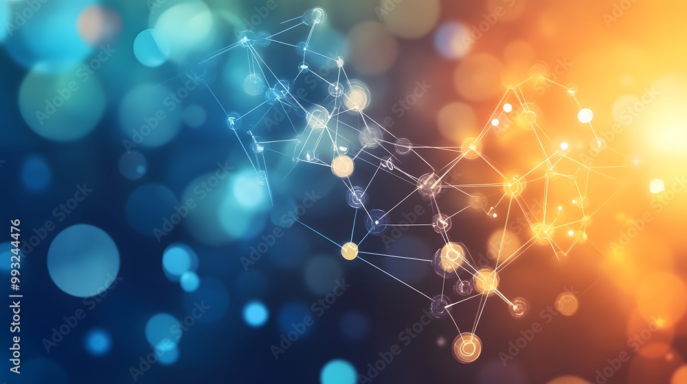 Poster abstract network structure with circular nodes and blurred lights