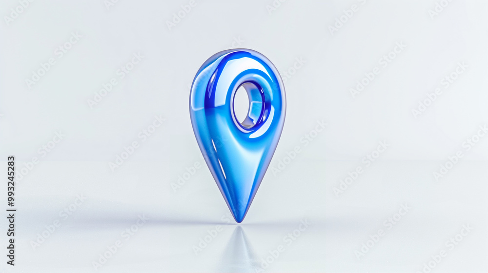 Aufkleber location pin marker in blue color against a plain background representing navigation and mapping fea
