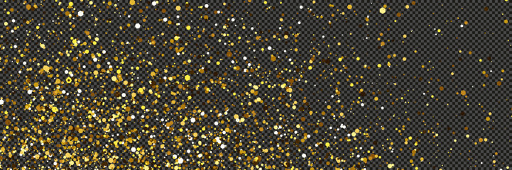 Gold glittering dust with stars on transparent backdrop