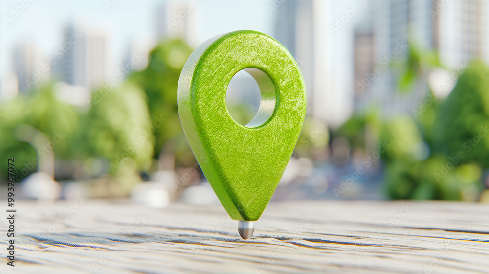 Poster map marker and travel guide on urban backdrop showcasing navigation and travel concepts