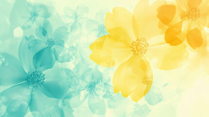 Bright and cheerful flowers in pale yellow and light aqua create vibrant and uplifting atmosphere, perfect for adding touch of natures beauty to any design