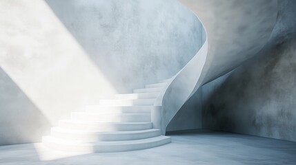 Naklejka premium A minimalist spiral staircase bathed in natural light in an abstract architectural space