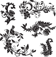 Floral vector ornaments luxury set with various types of flowers, leaves and swirls, made in traditional Japanese and Chinese styles. Exquisite wedding decoration designs, vinyl and laser ready.	