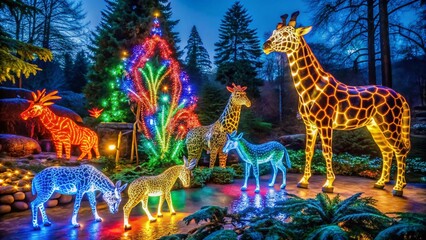 Enchanting Zoo Lights Display in Tacoma, Washington Showcasing Colorful Illuminated Animal Figures