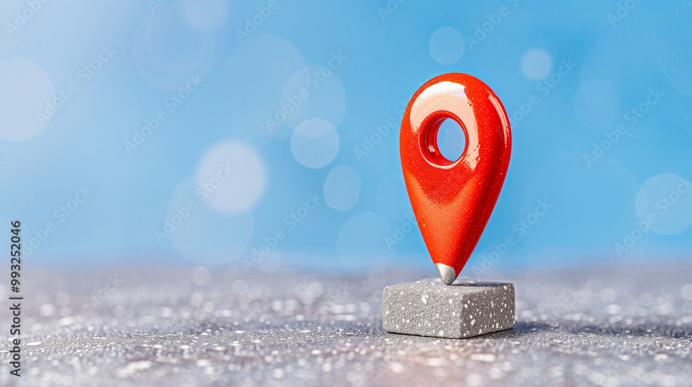 Poster map marker on location with abstract blurred background and sparkling effect